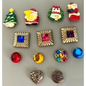 VINTAGE Button Cover Set Of 6 COSTUME JEWLERY GEMS & Christmas Xmas